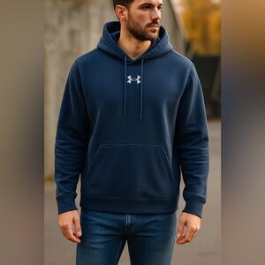 Under Armour Sweatshirt Men Medium Blue Pullover Logo‎ Athletic Warm Gear Hoodie